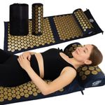 Casa si Gradina - Mobilier - Saltele si somiere - Saltele - Saltea acupresura cu perna, pentru masaj si relaxare, Ecarla, 116x43 cm, negru-auriu, cu husa transport - Infinity.ro