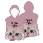 Jucarii, Copii si Bebe - Igiena si ingrijire - Baia bebelusului - Prosoape si halate de baie copii - Prosop poncho pentru copii, cu gluga, model pisica, i love you, 60x60 cm, pelerina de plaja, roz - Infinity.ro