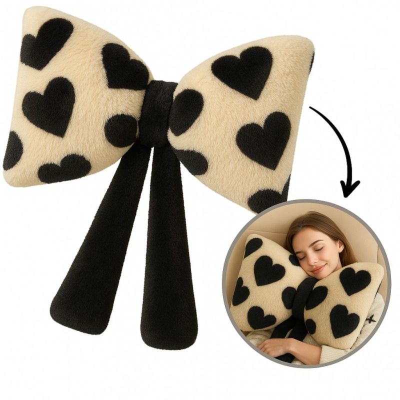 Casa si Gradina - Textile si covoare - Perne si pilote - Perne decorative - Perna decorativa pufoasa, model funda cu inimioare, 40x50 cm, perna moale pentru canapea si dormitor, crem-negru - Infinity.ro