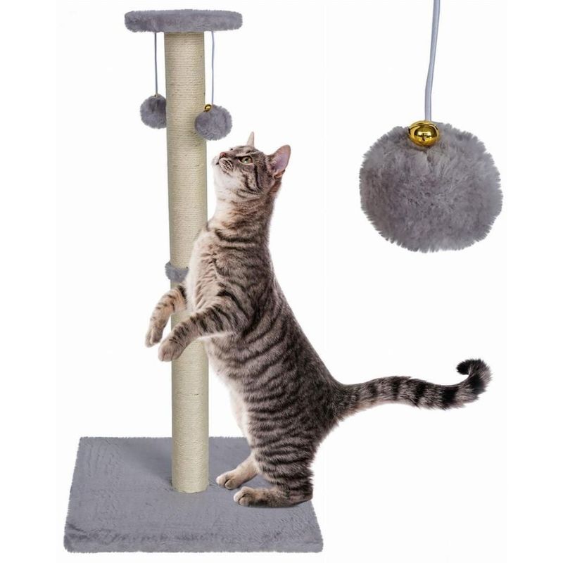Petshop - Accesorii petshop - Jucarii animale - Ansambluri de joaca - Ansamblu de joaca si stalp sisal pentru pisici, Jumi, cu clopotei, gri, 81 cm - Infinity.ro