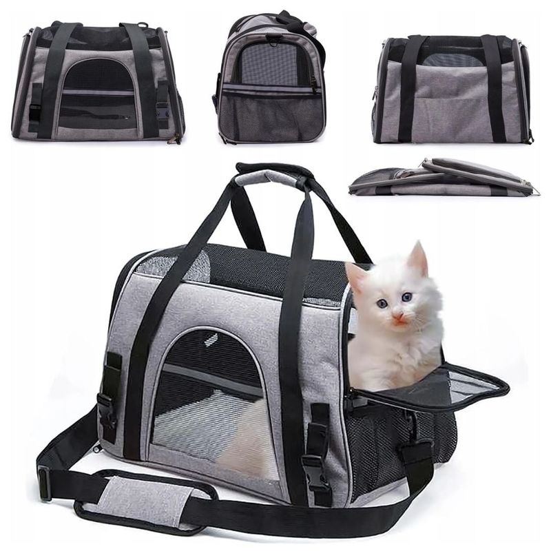 Petshop - Accesorii petshop - Culcusuri si custi - Genti si articole transport - Geanta transport animale de companie pliabila, mesh respirabil, 44x25x28 cm, max. 5 kg, gri - Infinity.ro