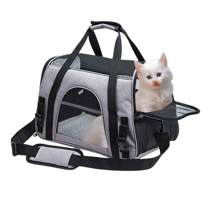 Petshop - Accesorii petshop - Culcusuri si custi - Genti si articole transport - Geanta transport animale de companie pliabila, mesh respirabil, 44x25x28 cm, max. 5 kg, gri - Infinity.ro