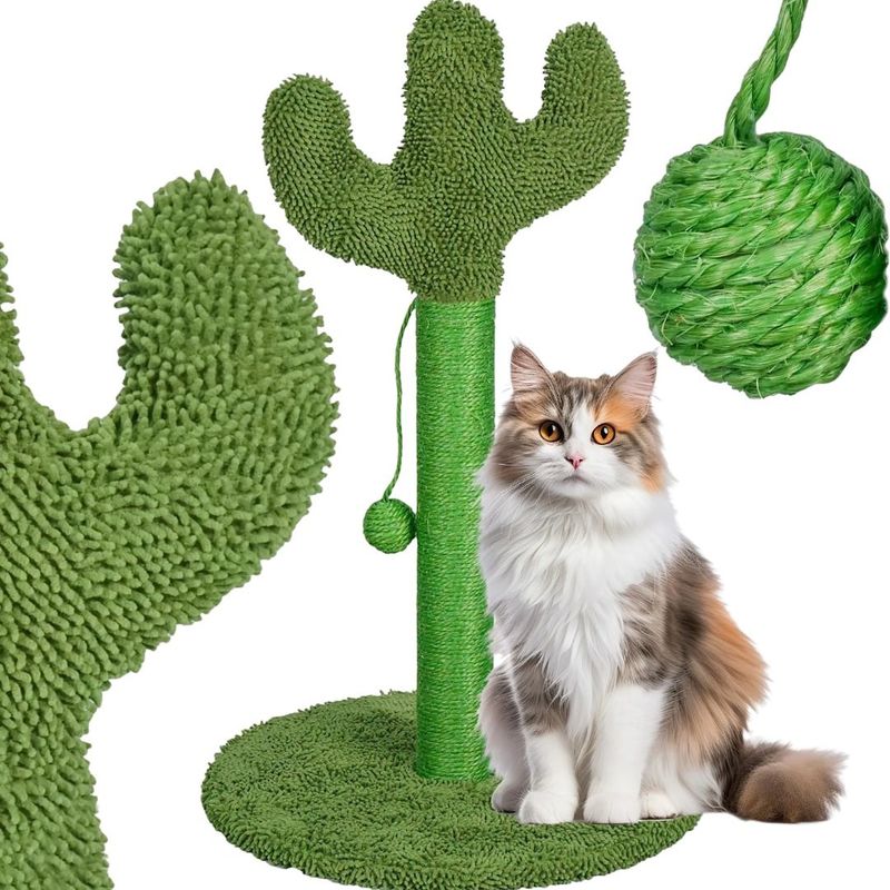 Petshop - Accesorii petshop - Jucarii animale - Ansambluri de joaca - Ansamblu de joaca si stalp sisal pentru pisici, Jumi, model cactus verde, 43 cm - Infinity.ro