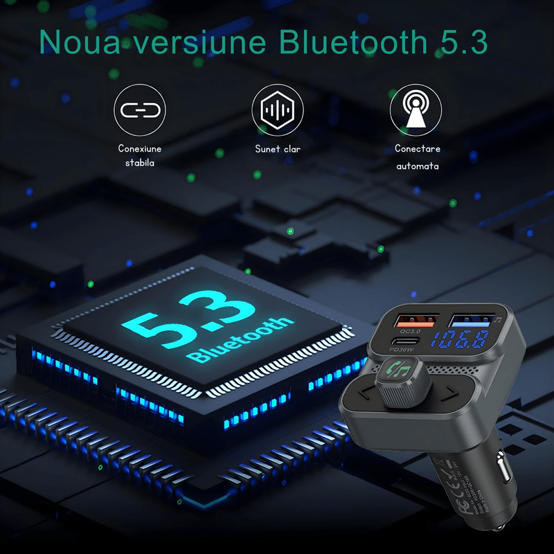 Auto si Moto - Electronice auto - Multimedia auto - Modulator FM cu Bluetooth, redare muzica, 2 x USB-A, 1 x USB-C, fast-charge, microfon incorporat - Infinity.ro
