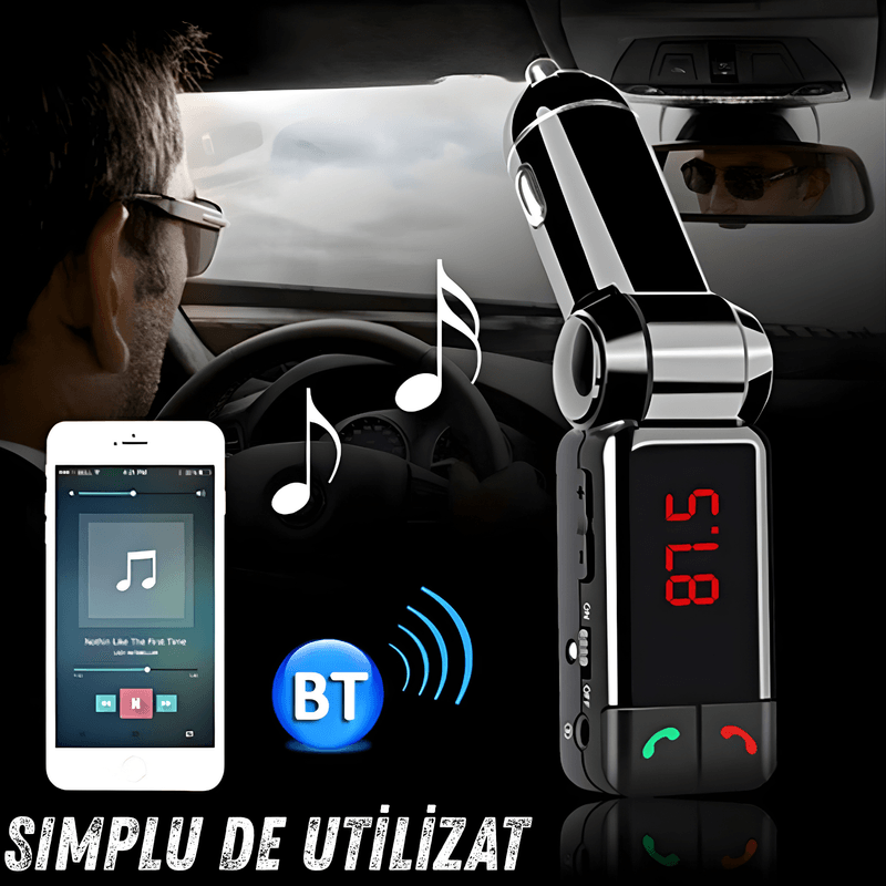 Auto si Moto - Electronice auto - Multimedia auto - Modulator FM auto pliabil, Bluetooth pentru muzica si apeluri, microfon integrat, 2 x USB-A - Infinity.ro