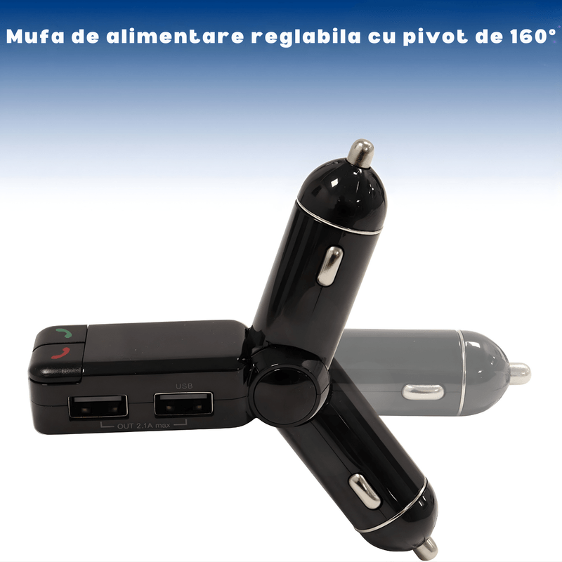 Auto si Moto - Electronice auto - Multimedia auto - Modulator FM auto pliabil, Bluetooth pentru muzica si apeluri, microfon integrat, 2 x USB-A - Infinity.ro