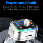 Auto si Moto - Electronice auto - Multimedia auto - Modulator FM auto cu Bluetooth, redare muzica din telefon, USB si MicroSD, 2 porturi USB-A si USB-C, microfon hands-free - Infinity.ro