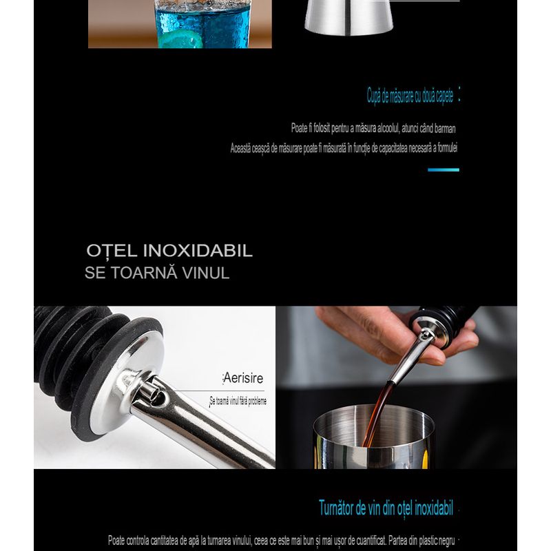 Casa si Gradina - Bucatarie si vesela - Accesorii bar - Kit complet pentru barmani Lewei MC-YKL23, Suport acrilic, 23 piese, 750 ml, dimensiuni 19x12x30.5 CM, Set barman - Infinity.ro
