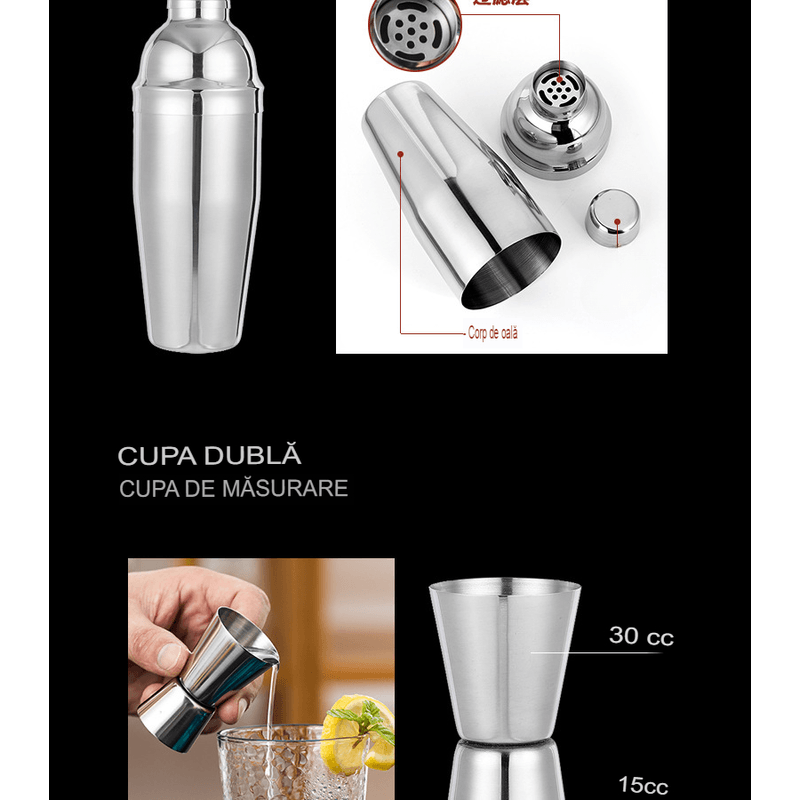 Casa si Gradina - Bucatarie si vesela - Accesorii bar - Kit complet pentru barmani Lewei MC-YKL23, Suport acrilic, 23 piese, 750 ml, dimensiuni 19x12x30.5 CM, Set barman - Infinity.ro
