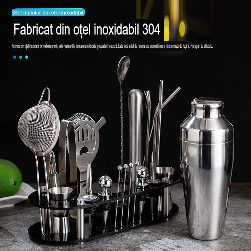 Casa si Gradina - Bucatarie si vesela - Accesorii bar - Kit complet pentru barmani Lewei MC-YKL23, Suport acrilic, 23 piese, 750 ml, dimensiuni 19x12x30.5 CM, Set barman - Infinity.ro
