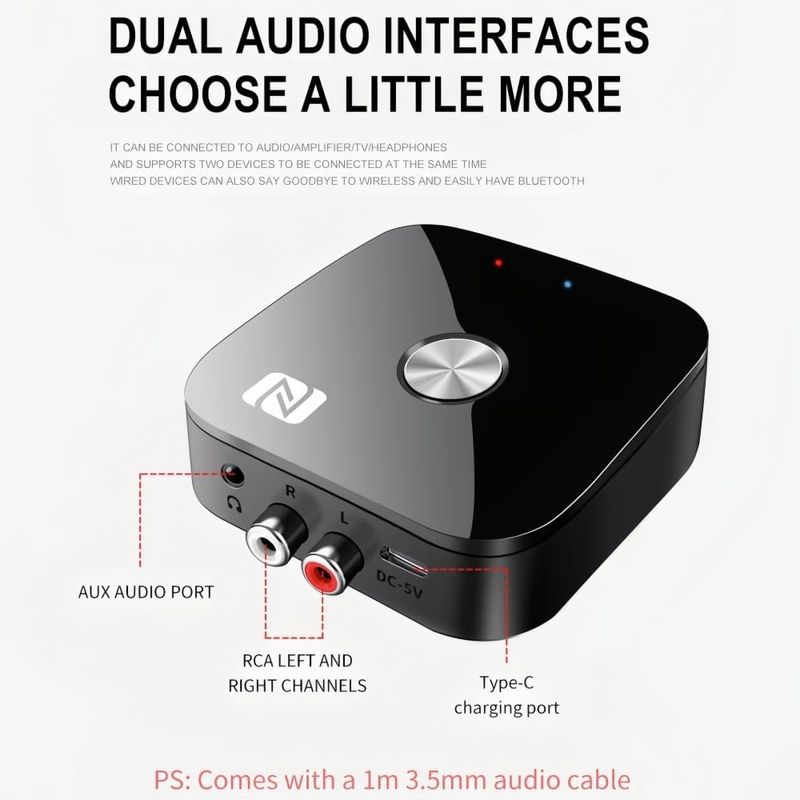Auto si Moto - Electronice auto - Multimedia auto - Receptor Receiver Audio Bluetooth Techstar T68, BT 5.3, NFC, RCA L/R + AUX 3.5mm, USB U-Disk, Telecomanda IR, HiFi, 10m - Infinity.ro