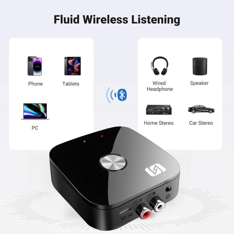 Auto si Moto - Electronice auto - Multimedia auto - Receptor Receiver Audio Bluetooth Techstar T68, BT 5.3, NFC, RCA L/R + AUX 3.5mm, USB U-Disk, Telecomanda IR, HiFi, 10m - Infinity.ro