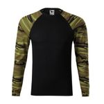 Fashion, accesorii si bijuterii - Barbati - Imbracaminte - Tricouri si bluze barbati - Tricou unisex Malfini Camouflage LS 166, maneca lunga raglan, bumbac 160 g/mp, camuflaj verde - XS - Infinity.ro