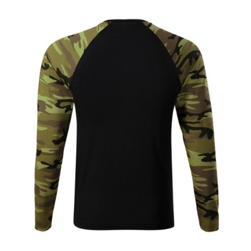 Fashion, accesorii si bijuterii - Barbati - Imbracaminte - Tricouri si bluze barbati - Tricou unisex Malfini Camouflage LS 166, maneca lunga raglan, bumbac 160 g/mp, camuflaj verde - XS - Infinity.ro