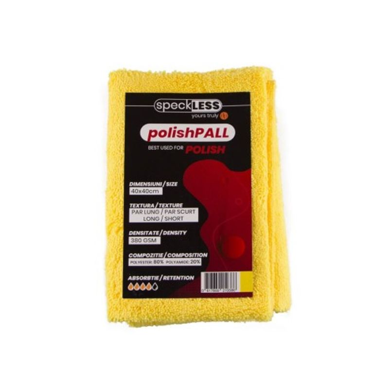 Auto si Moto - Intretinere auto - Produse curatare auto - Laveta Microfibra Profesionala speckLESS polishPALL, 380gsm, 40x40cm, Galben - Infinity.ro