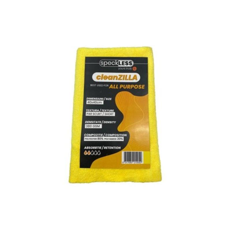 Auto si Moto - Intretinere auto - Produse curatare auto - Laveta Microfibra Profesionala Uz General speckLESS cleanZILLA, 380 GSM, 40x40cm, Galbena - Infinity.ro