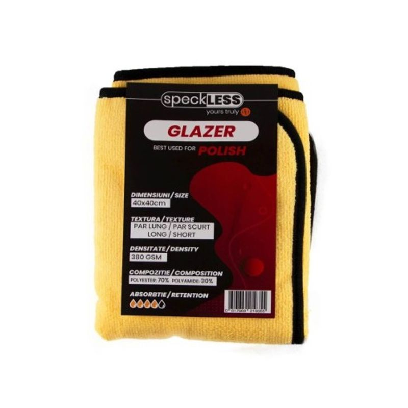 Auto si Moto - Intretinere auto - Produse curatare auto - Laveta Microfibre speckLESS Glazer, 380 GSM, 40x40cm, Galbena - Infinity.ro