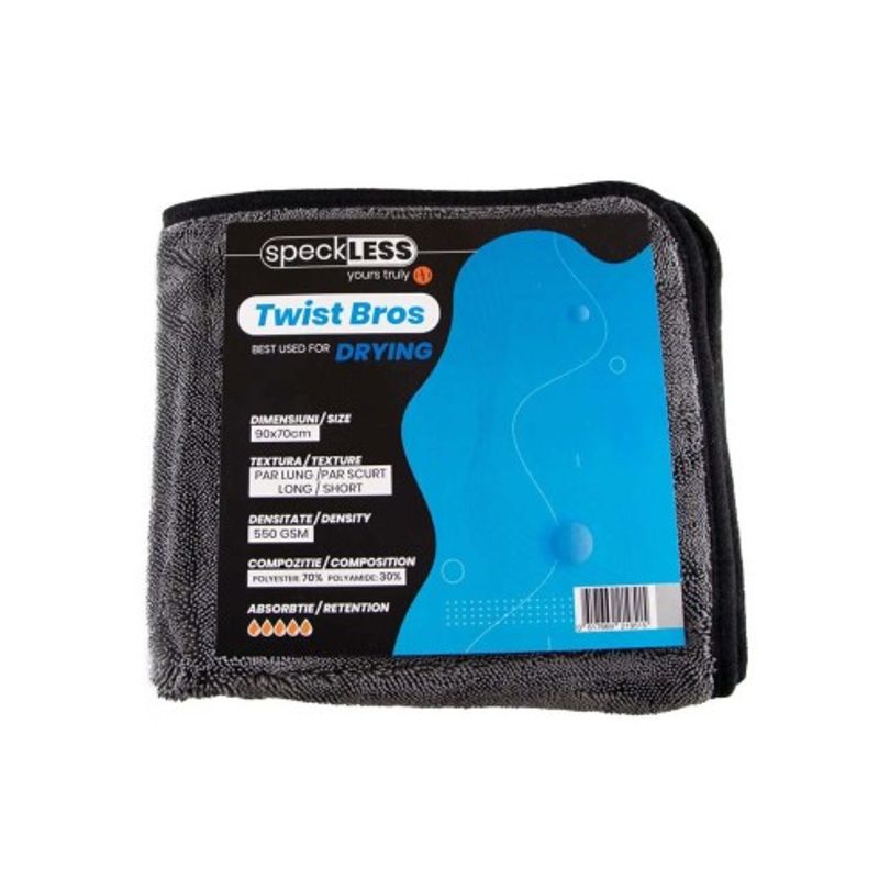 Auto si Moto - Intretinere auto - Produse curatare auto - Prosop Uscare Speckless Twist Bros, 550gsm, 90x70cm, Gri - Infinity.ro