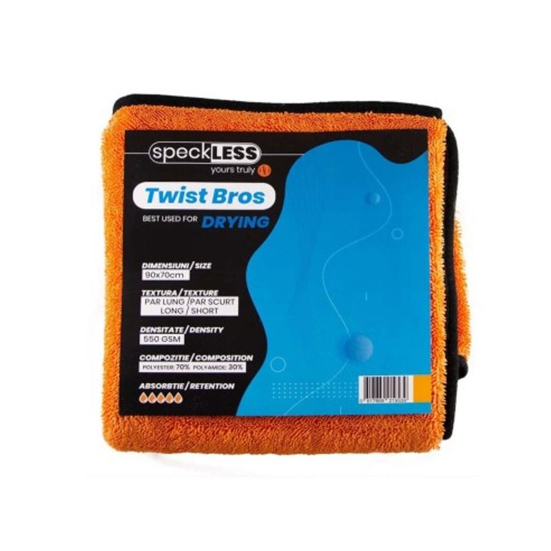 Auto si Moto - Intretinere auto - Produse curatare auto - Prosop Uscare Speckless Twist Bros, 550gsm, 90x70cm, Orange - Infinity.ro