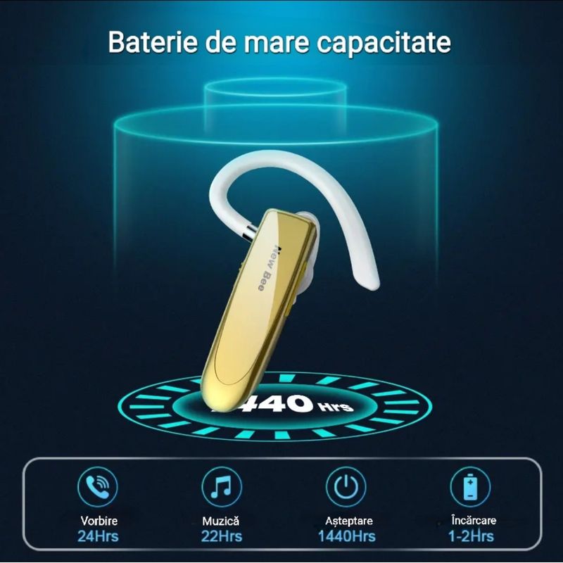TV, Audio-Video si Foto - Portabile audio - Casti audio - Casca Bluetooth New Bee B41, Baterie 24 ore, Multipoint, Universala, Culoare Auriu - Infinity.ro