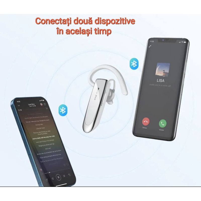 TV, Audio-Video si Foto - Portabile audio - Casti audio - Casca Bluetooth New Bee B41, Baterie 24 ore, Multipoint, Universala, Culoare Alb - Infinity.ro