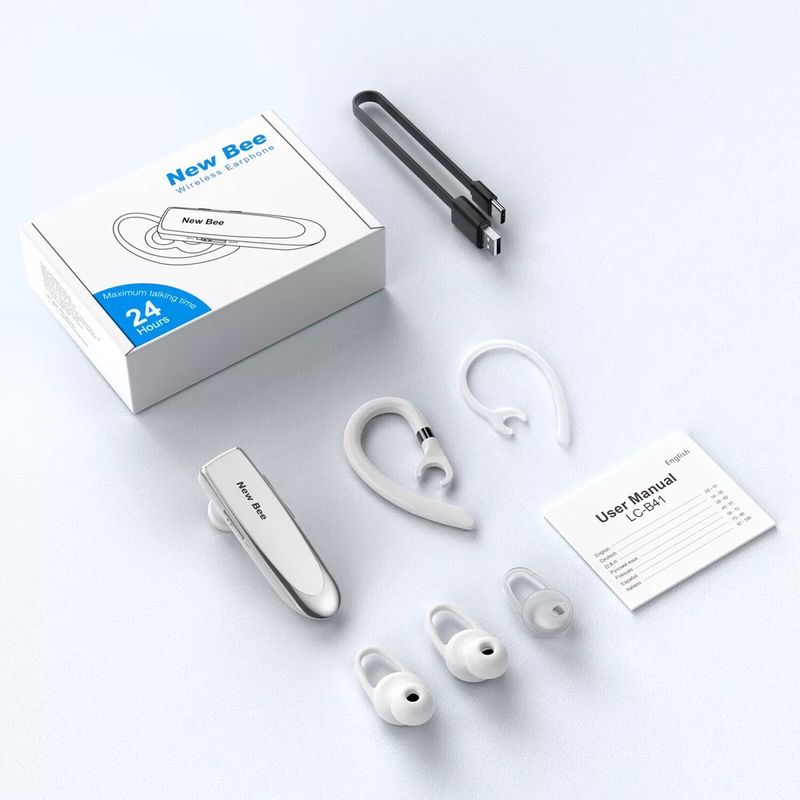 TV, Audio-Video si Foto - Portabile audio - Casti audio - Casca Bluetooth New Bee B41, Baterie 24 ore, Multipoint, Universala, Culoare Alb - Infinity.ro