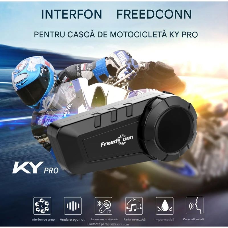 TV, Audio-Video si Foto - Portabile audio - Casti audio - Casca Bluetooth pentru MOTO, Intercom pentru 6 persoane 1200m, Baterie 11 ore, Anulare zgomot, Rezistenta apa - Infinity.ro