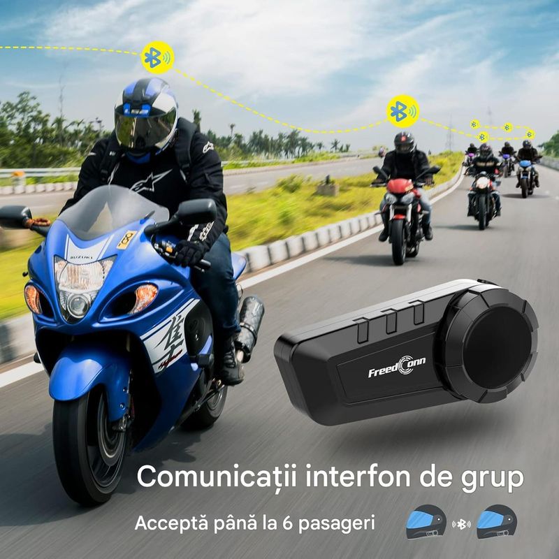 TV, Audio-Video si Foto - Portabile audio - Casti audio - Casca Bluetooth pentru MOTO, Intercom pentru 6 persoane 1200m, Baterie 11 ore, Anulare zgomot, Rezistenta apa - Infinity.ro