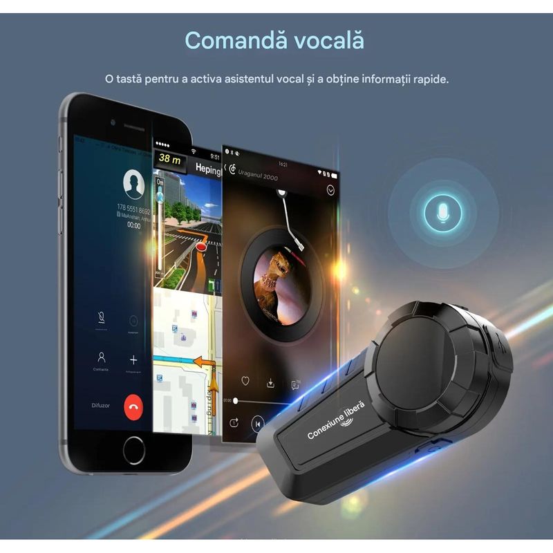 TV, Audio-Video si Foto - Portabile audio - Casti audio - Casca Bluetooth pentru MOTO, Intercom pentru 6 persoane 1200m, Baterie 11 ore, Anulare zgomot, Rezistenta apa - Infinity.ro