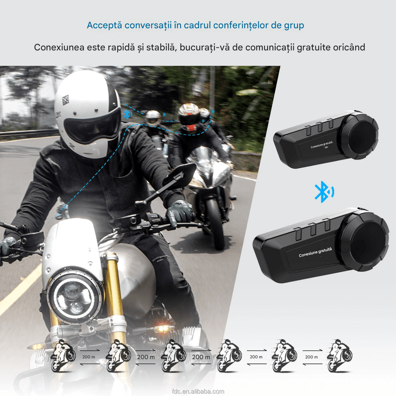 TV, Audio-Video si Foto - Portabile audio - Casti audio - Casca Bluetooth pentru MOTO, Intercom pentru 6 persoane 1200m, Baterie 11 ore, Anulare zgomot, Rezistenta apa - Infinity.ro