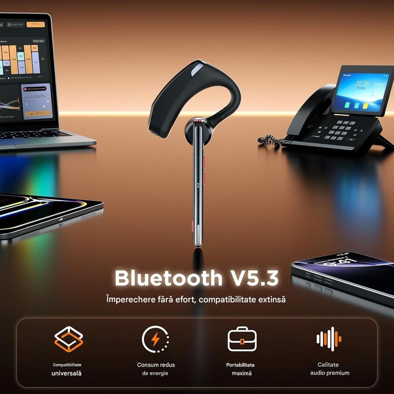TV, Audio-Video si Foto - Portabile audio - Casti audio - Casca Bluetooth CerCip G10, Anulare zgomot, Autonomie 27 ore, Carcasa de incarcare, Suport cu intindere,  Multipoint - Infinity.ro