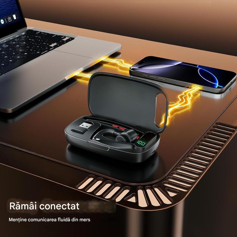 TV, Audio-Video si Foto - Portabile audio - Casti audio - Casca Bluetooth CerCip G10, Anulare zgomot, Autonomie 27 ore, Carcasa de incarcare, Suport cu intindere,  Multipoint - Infinity.ro