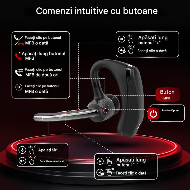 TV, Audio-Video si Foto - Portabile audio - Casti audio - Casca Bluetooth CerCip G10, Anulare zgomot, Autonomie 27 ore, Carcasa de incarcare, Suport cu intindere,  Multipoint - Infinity.ro