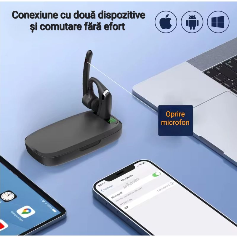 TV, Audio-Video si Foto - Portabile audio - Casti audio - Casca Bluetooth CerCip G10, Anulare zgomot, Autonomie 27 ore, Carcasa de incarcare, Suport cu intindere,  Multipoint - Infinity.ro