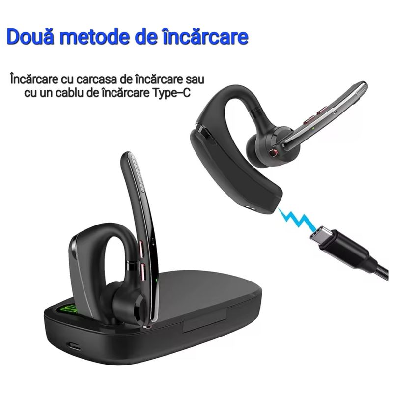 TV, Audio-Video si Foto - Portabile audio - Casti audio - Casca Bluetooth CerCip G10, Anulare zgomot, Autonomie 27 ore, Carcasa de incarcare, Suport cu intindere,  Multipoint - Infinity.ro