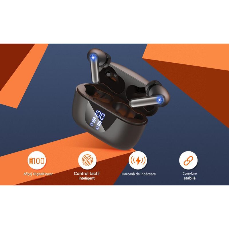 TV, Audio-Video si Foto - Portabile audio - Casti audio - Casti Wireless TWS CerCip S42 cu izolare a zgomotului ENC+ANC, Autonomie 40 ore, Control prin Touch, Universale, Alb - Infinity.ro