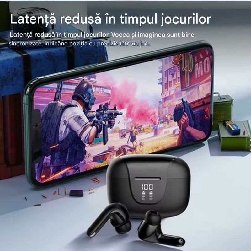 TV, Audio-Video si Foto - Portabile audio - Casti audio - Casti Wireless TWS CerCip S42 cu izolare a zgomotului ENC+ANC, Autonomie 40 ore, Control prin Touch, Universale, Alb - Infinity.ro