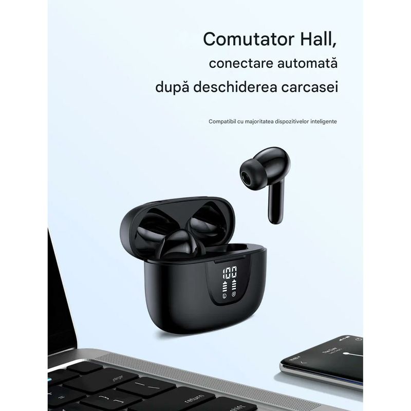TV, Audio-Video si Foto - Portabile audio - Casti audio - Casti Wireless TWS CerCip S42 cu izolare a zgomotului ENC+ANC, Autonomie 40 ore, Control prin Touch, Universale, Alb - Infinity.ro