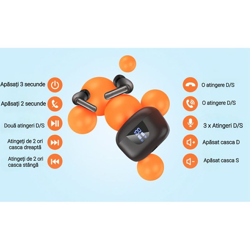 TV, Audio-Video si Foto - Portabile audio - Casti audio - Casti Wireless TWS CerCip S42 cu izolare a zgomotului ENC+ANC, Autonomie 40 ore, Control prin Touch, Universale, Alb - Infinity.ro