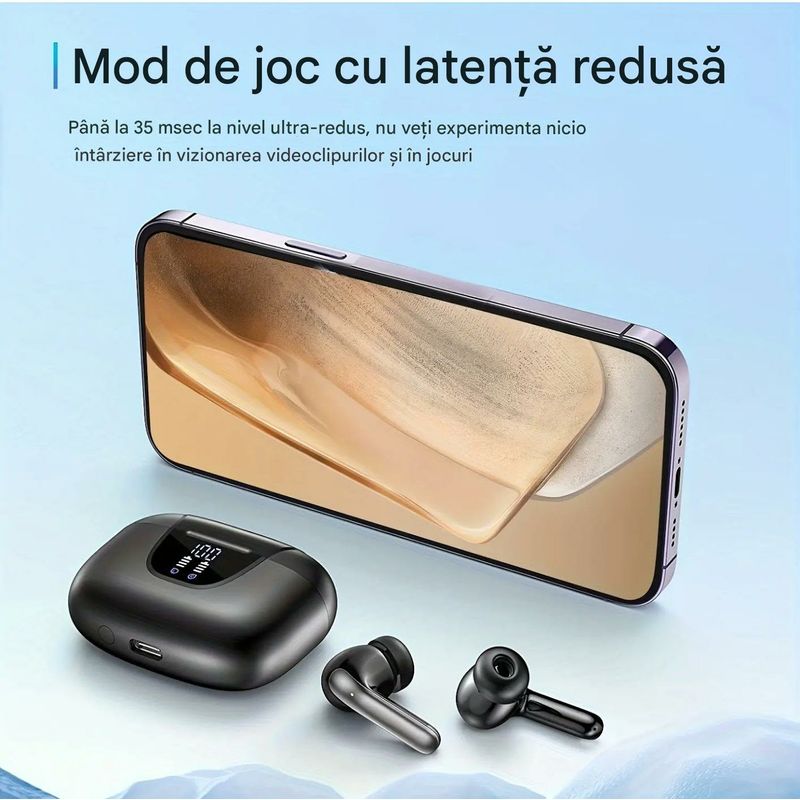 TV, Audio-Video si Foto - Portabile audio - Casti audio - Casti Wireless TWS CerCip S42 cu izolare a zgomotului ENC+ANC, Autonomie 40 ore, Control prin Touch, Universale, Alb - Infinity.ro