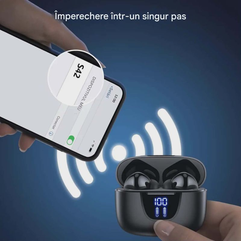 TV, Audio-Video si Foto - Portabile audio - Casti audio - Casti Wireless TWS CerCip S42 cu izolare a zgomotului ENC+ANC, Autonomie 40 ore, Control prin Touch, Universale, Alb - Infinity.ro
