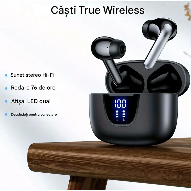 TV, Audio-Video si Foto - Portabile audio - Casti audio - Casti Wireless TWS CerCip S42 cu izolare a zgomotului ENC+ANC, Autonomie 40 ore, Control prin Touch, Universale, Alb - Infinity.ro