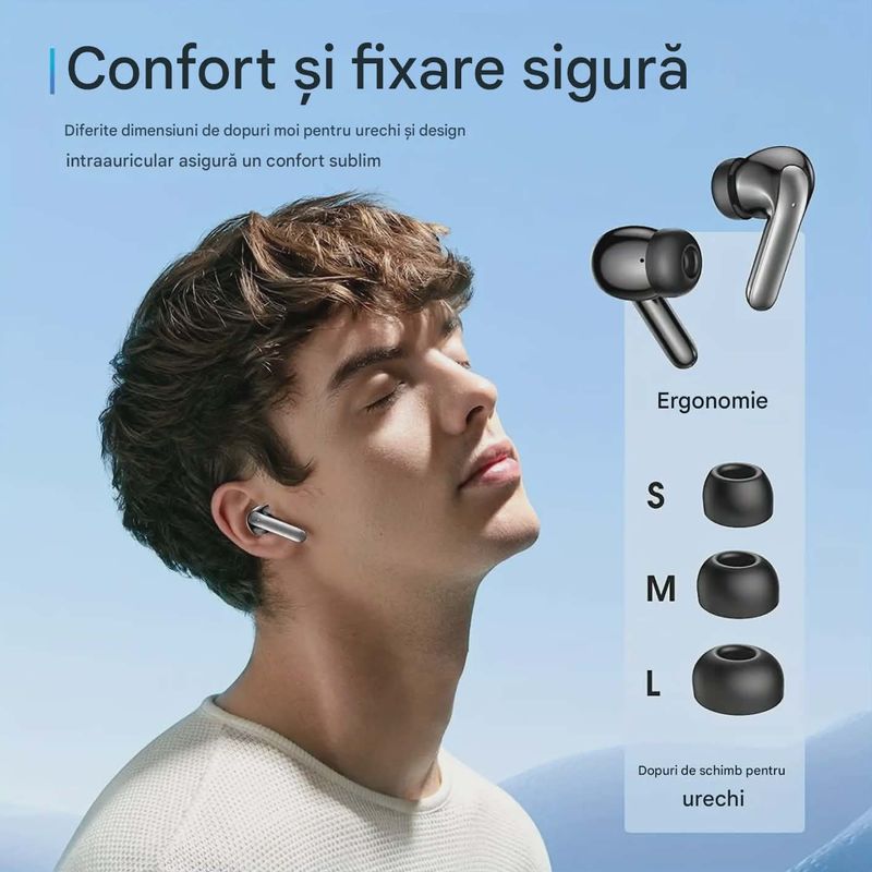 TV, Audio-Video si Foto - Portabile audio - Casti audio - Casti Wireless TWS CerCip S42 cu izolare a zgomotului ENC+ANC, Autonomie 40 ore, Control prin Touch, Universale, Alb - Infinity.ro