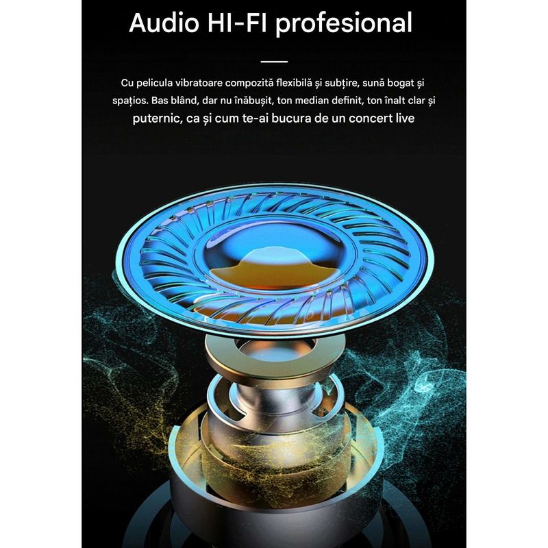 TV, Audio-Video si Foto - Portabile audio - Casti audio - Casti Wireless TWS CerCip S42 cu izolare a zgomotului ENC+ANC, Autonomie 40 ore, Control prin Touch, Universale, Alb - Infinity.ro
