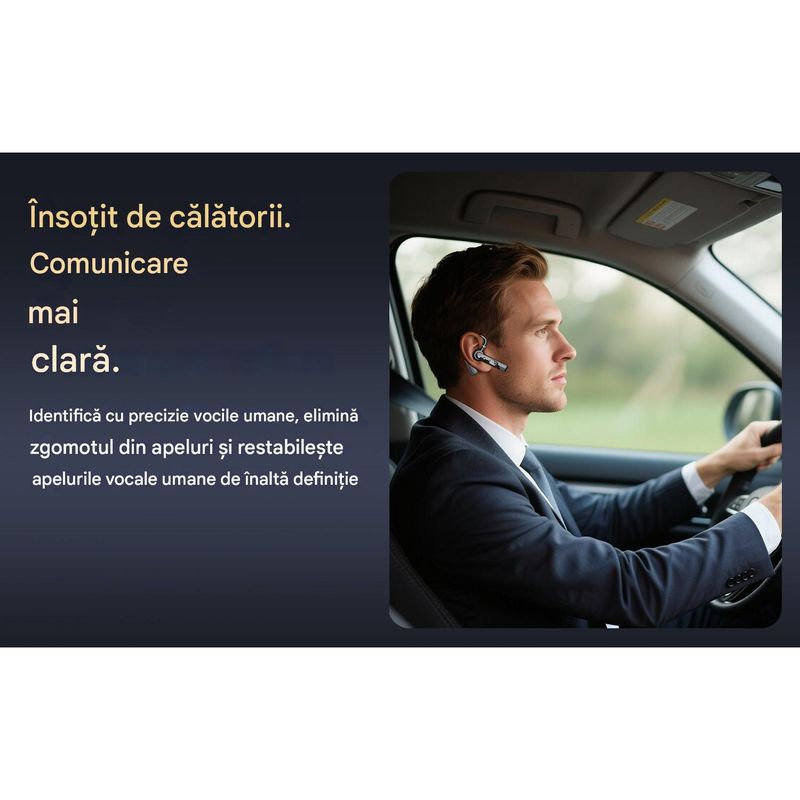 TV, Audio-Video si Foto - Portabile audio - Casti audio - Casca Bluetooth CerCip F10, Autonomie baterie 48 ore, Anulare zgomot AI, Multipoint, Afisare procent baterie - Infinity.ro