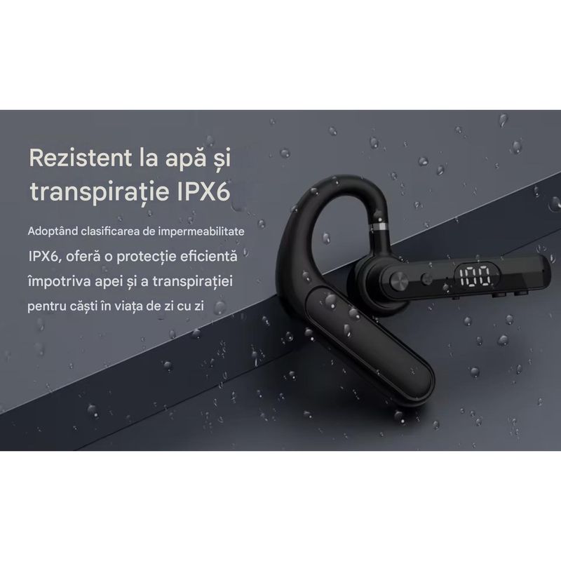 TV, Audio-Video si Foto - Portabile audio - Casti audio - Casca Bluetooth CerCip F10, Autonomie baterie 48 ore, Anulare zgomot AI, Multipoint, Afisare procent baterie - Infinity.ro
