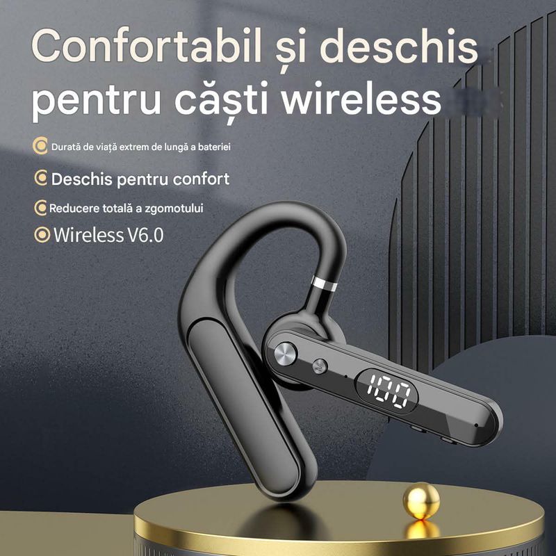 TV, Audio-Video si Foto - Portabile audio - Casti audio - Casca Bluetooth CerCip F10, Autonomie baterie 48 ore, Anulare zgomot AI, Multipoint, Afisare procent baterie - Infinity.ro