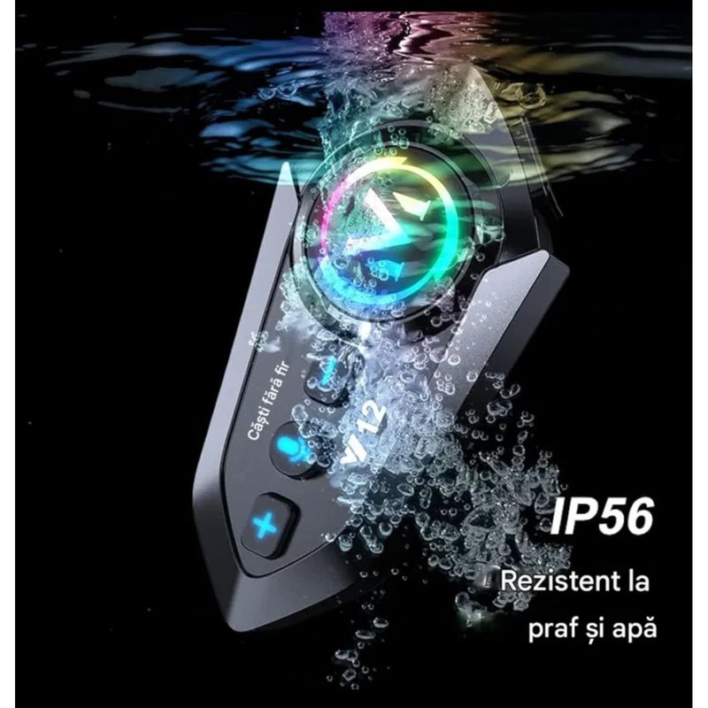 TV, Audio-Video si Foto - Portabile audio - Casti audio - Casca Bluetooth Moto Y12, Pentru Motocicleta, Autonomie 13 ore, Anulare Zgomot, Rezistenta la apa,Pentru un singur rider - Infinity.ro