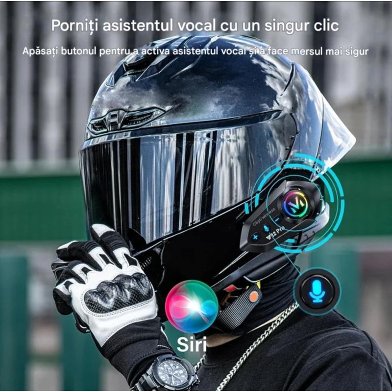 TV, Audio-Video si Foto - Portabile audio - Casti audio - Casca Bluetooth Moto Y12, Pentru Motocicleta, Autonomie 13 ore, Anulare Zgomot, Rezistenta la apa,Pentru un singur rider - Infinity.ro