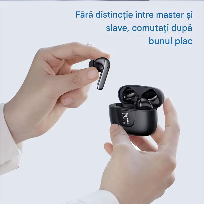 TV, Audio-Video si Foto - Portabile audio - Casti audio - Casti Wireless TWS CerCip S42 cu izolare a zgomotului ENC+ANC, Autonomie 40 ore, Control prin Touch, Universale, Negru - Infinity.ro
